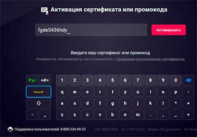 вводим код доступа на 30 дней
